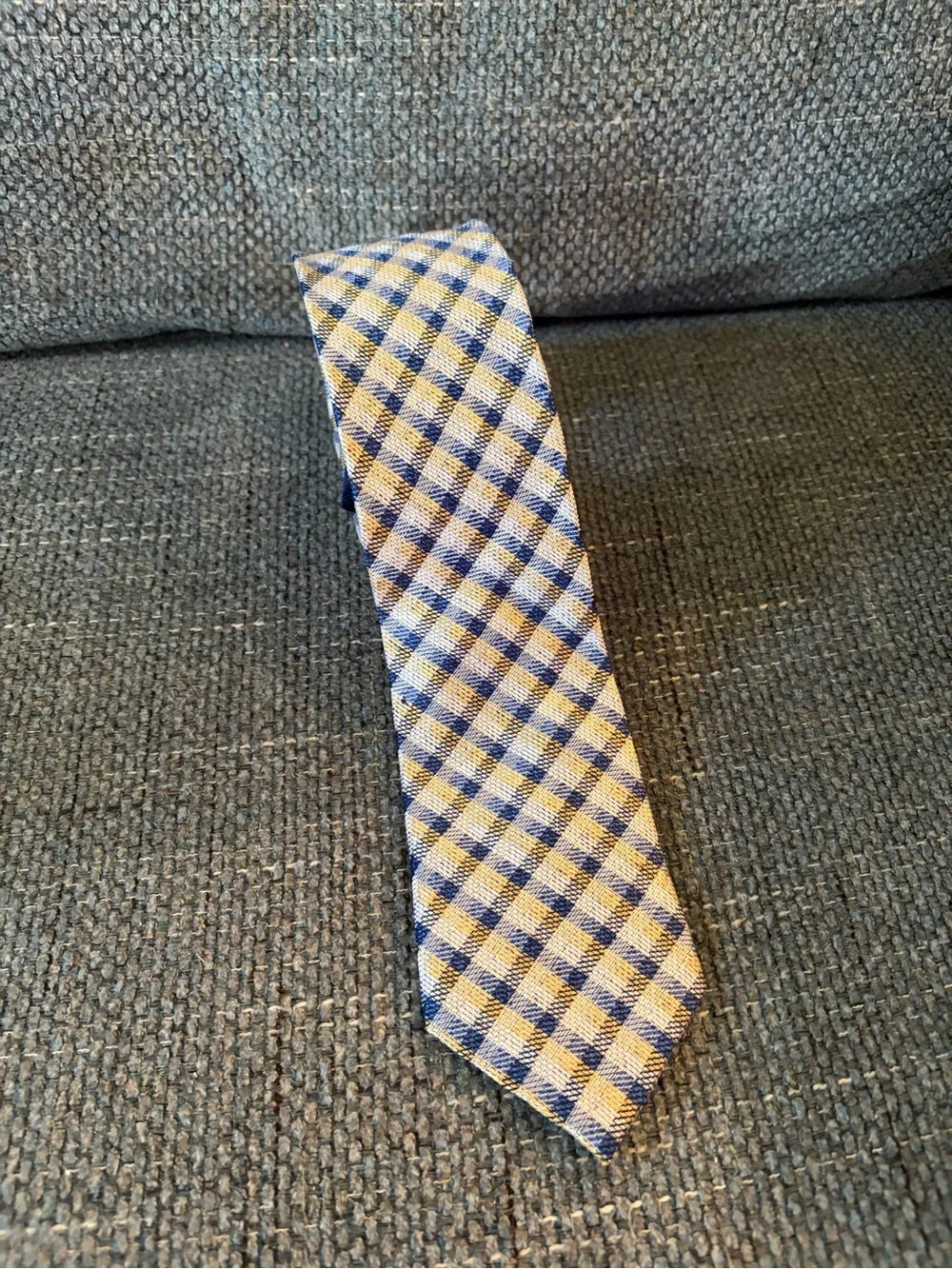 Tommy Hilfiger Blue and Yellow Plaid Silk Tie